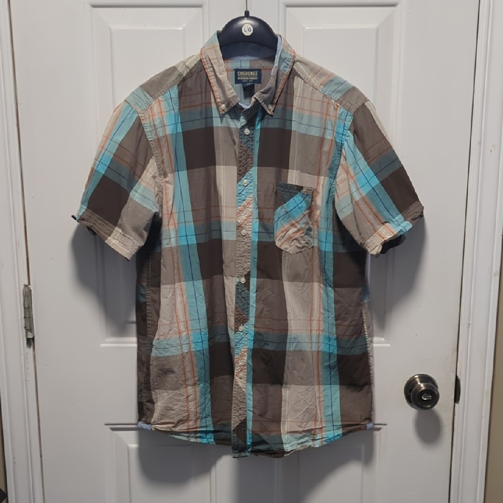 Cherokee Plaid Casual Shirt - Blue, Brown, and White